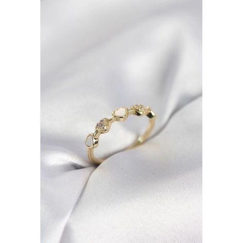 Gold Renk Minimal Kalp Model Zirkon Taşlı Pirinç Kadın Yüzük