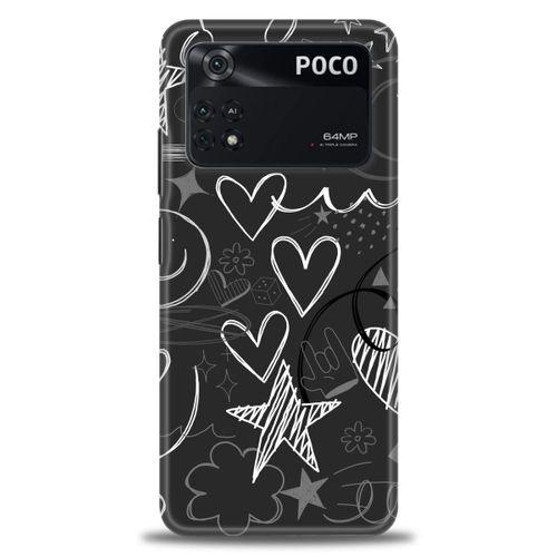 Xiaomi Poco M4 Pro 4G Kılıf HD Baskılı Kılıf - Siyah Kalp ve Notalar + Tam Ekran Koruyucu