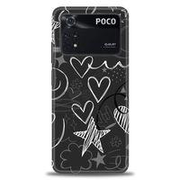 Xiaomi Poco M4 Pro 4G Kılıf HD Baskılı Kılıf - Siyah Kalp ve Notalar + Tam Ekran Koruyucu
