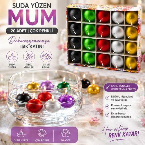 Suda Yüzen Mum 20'li Beyaz ve Renkli