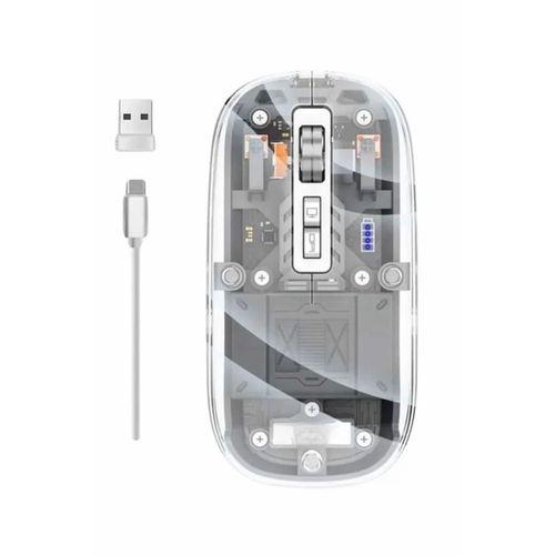 Mouse Fare Kablosuz Mouse Fare Şarjlı Bluetooth Sessiz 5 Tuşlu Şeffaf