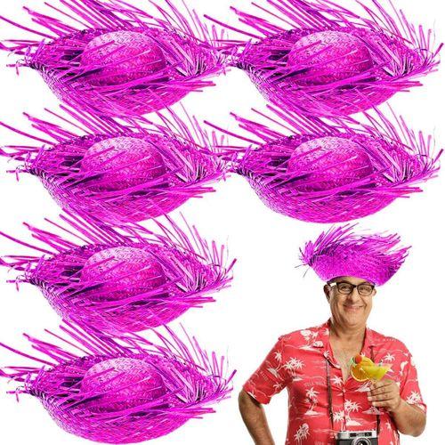 Tropikal Parti Fuşya Hasır Hawaii Şapkası