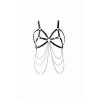 Siyah Göğüs Harness Zincir Detaylı Deri Vücut Aksesuarı - Brf1175