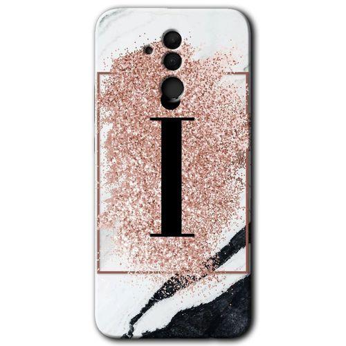 MRCİLETİSİM  Huawei Mate 20 Lite Kılıf Kapak - Pembe Mermer Desenli İ Harfi +Hayalet Ekran Yandan Gözükmez