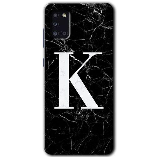 Galaxy A31 Kılıf HD Desen Baskılı Arka Kapak - Siyah Mermer Desenli K Harfi