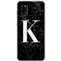 Galaxy A31 Kılıf HD Desen Baskılı Arka Kapak - Siyah Mermer Desenli K Harfi