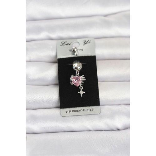316L Cerrahi Çelik Pembe Zirkon Taşlı Model Göbek Piercing
