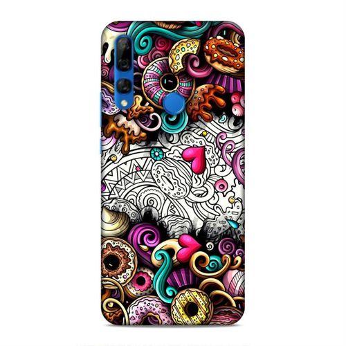 Huawei Y9 Prime 2019 Kılıf Donut Doodle Arka Kapak Silikon Koruma Full Koruyucu