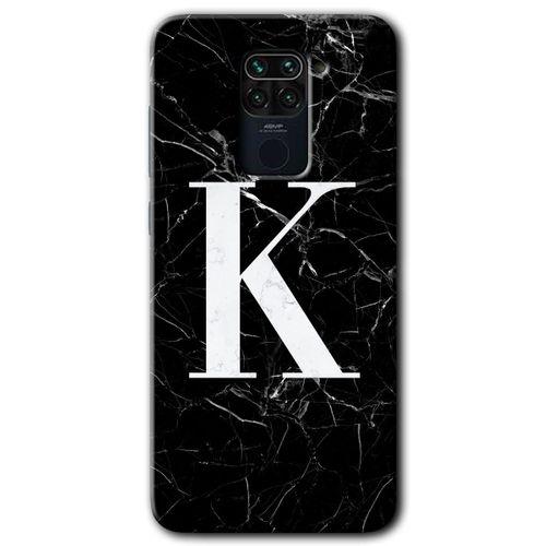Redmi Note 9 Kılıf HD Desen Baskılı Arka Kapak - Siyah Mermer Desenli K Harfi