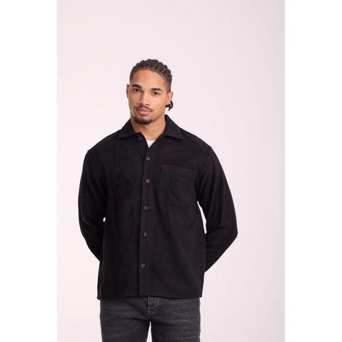Frankel Kaşe Kumaş Tek Cepli Relaxed Fit Erkek Gömlek - Siyah