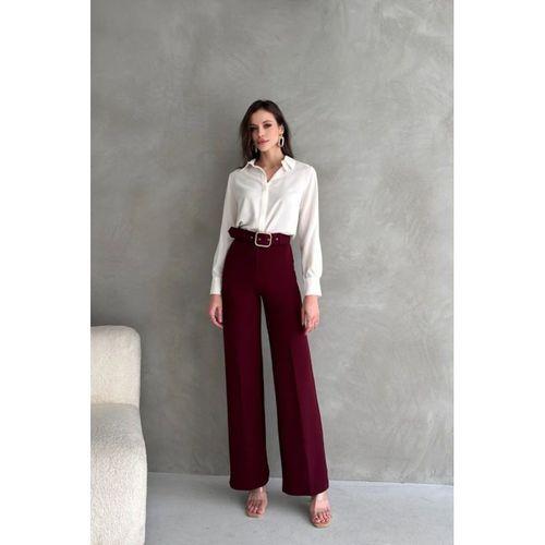 Kadın Yüksek Bel Krep Kumaş Full Likralı Ispanyol Paça Kemer Dahil Pantolon