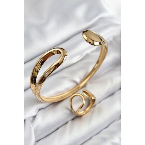 Pirinç Ayrık Model Gold Renk Bileklik Yüzük Set