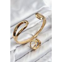 Pirinç Ayrık Model Gold Renk Bileklik Yüzük Set