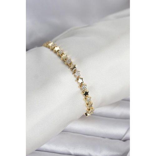 Pirinç Gold Renk Zirkon Taşlı Yıldız Model Kadın Bileklik