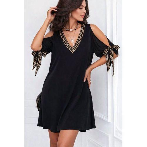 Kadın Kısa Kollu V Yakalı Kısa Sandy Elbise