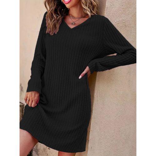 Kadın Uzun Kollu V Yakalı Kısa şardonlu Kaşkorse Elbise