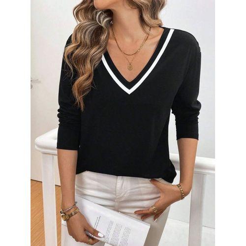 Kadın Uzun Kollu V Yakalı Viskon Iki Iplik Bluz