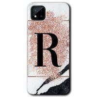 Realme C11 Kılıf HD Desen Baskılı Arka Kapak - Pembe Mermer Desenli R Harfi + Kırılmaz Cam
