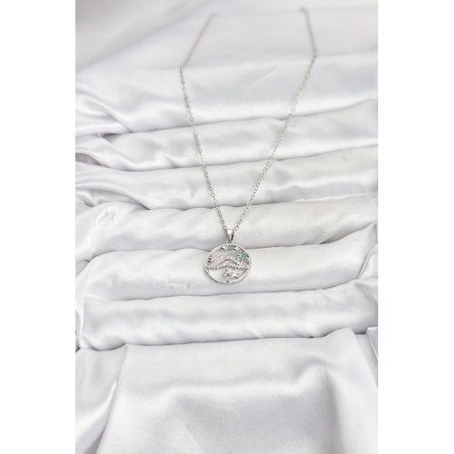 316L Çelik Zincir Gümüş Renk Şans Kolyesi Model Zirkon Taşlı Kadın Kolye