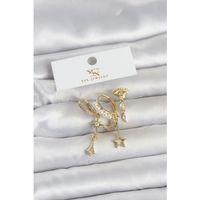 Pirinç Gold Renk Zirkon Taşlı Gece Temalı 3'lü Kadın Küpe