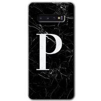 Galaxy S10 Kılıf HD Desen Baskılı Arka Kapak - Siyah Mermer Desenli P Harfi + Kırılmaz Cam