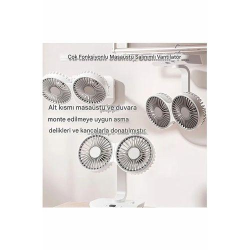 Masaüstü Dijital Ekranlı Çift Fanlı Led Işıklı Soğutucu Fan Ev Ofis Şarjlı Vantilatör