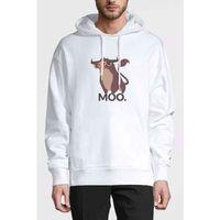 Moo Baskılı Beyaz Erkek Kapşonlu Sweatshirt