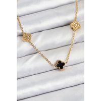 316L Çelik Zincir Gold Renk Siyah ve Zirkon Taşlı Baby Boy Yonca Kadın Kolye