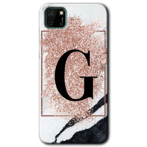 Huawei Y5P Kılıf HD Desen Baskılı Arka Kapak - Pembe Mermer Desenli G Harfi