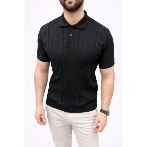 Erkek Yazlık Triko Tişört Kısa Kol Polo Yaka Düğmeli T-Shirt - Siyah