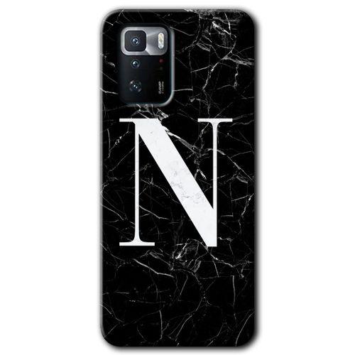 BeRa Aksesuar Poco x3 GT Kılıf Baskılı Kapak - Siyah Mermer Desenli N Harfi +Tam Kaplayan Mat Seramik