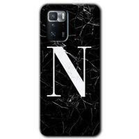 BeRa Aksesuar Poco x3 GT Kılıf Baskılı Kapak - Siyah Mermer Desenli N Harfi +Tam Kaplayan Mat Seramik
