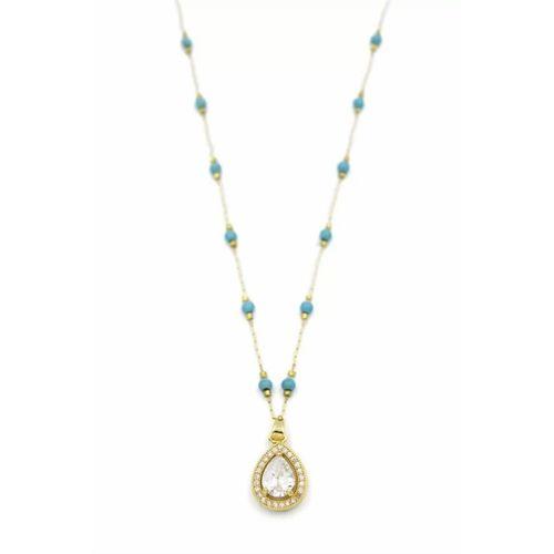 Turkuaz Boncuklu Kolye - Altın