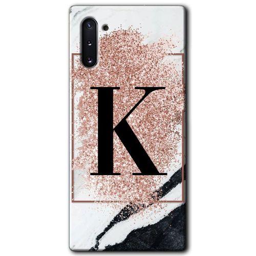 Galaxy Note 10 Kılıf HD Desen Baskılı Arka Kapak - Pembe Mermer Desenli K Harfi + Kırılmaz Cam