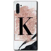 Galaxy Note 10 Kılıf HD Desen Baskılı Arka Kapak - Pembe Mermer Desenli K Harfi + Kırılmaz Cam