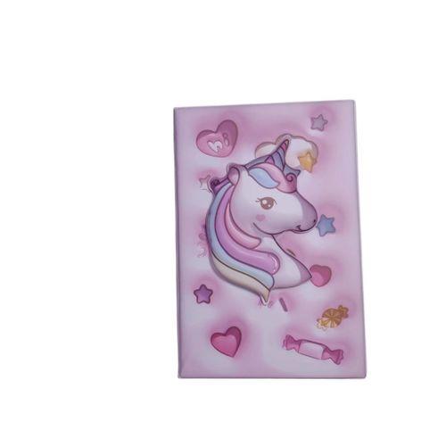 LİNEA PUFFY KABARTMA YÜZEY ( 14*20 CM) 80 YAPRAK RENKLİ ÇİZGİLİ HATIRA DEFTERİ ( Pink Unicorn )
