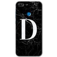 Honor 9 Lite Kılıf HD Desen Baskılı Arka Kapak - Siyah Mermer Desenli D Harfi + Kırılmaz Cam