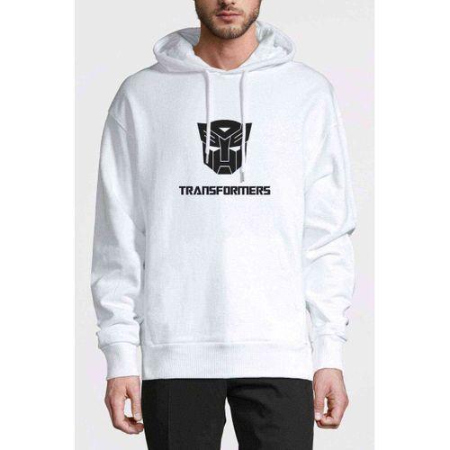 Transformers Baskılı Beyaz Erkek Kapşonlu Sweatshirt