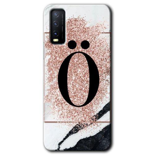 Vivo Y11s Kılıf HD Desen Baskılı Arka Kapak - Pembe Mermer Desenli Ö Harfi + Kırılmaz Cam