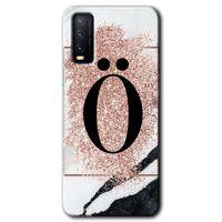 Vivo Y11s Kılıf HD Desen Baskılı Arka Kapak - Pembe Mermer Desenli Ö Harfi + Kırılmaz Cam