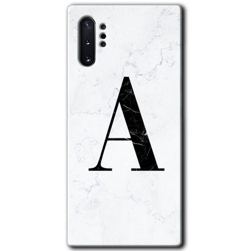 Potkal Hediye Fabrikası Samsung Galaxy Note 10 Plus Kılıf HD Desen Baskılı Arka Kapak - Beyaz Mermer Desenli A Harfi