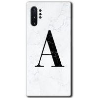 Potkal Hediye Fabrikası Samsung Galaxy Note 10 Plus Kılıf HD Desen Baskılı Arka Kapak - Beyaz Mermer Desenli A Harfi