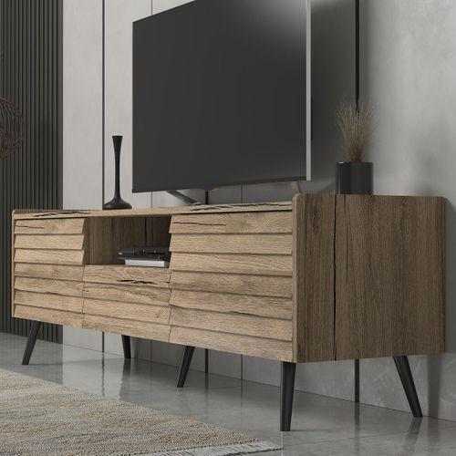 Della Panjur Kapaklı 2 Kapak 1 Çekmece Duvar Raflı Premium 180 Cm Tv Ünitesi - Minifiks - Pera - Siyah