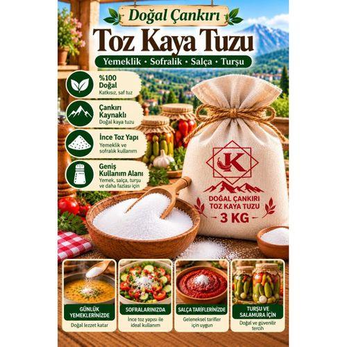 Doğal Çankırı Toz Kaya Tuzu 3 KG İnce Öğütülmüş Sofralık Yemeklik Turşuluk