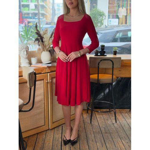 Kadın Kare Yaka Truvakar Kol Fırsat ürün Midi Boy Elbise