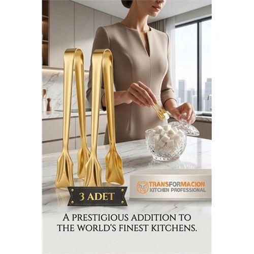 Inês Gold 3'lü Paslanmaz Çelik Mini Şeker Maşası Seti 12cm 722952