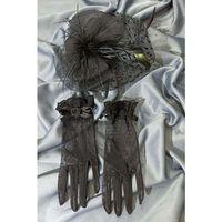 Siyah Puantiyeli Eldiven-Vualet Nikah Şapkası