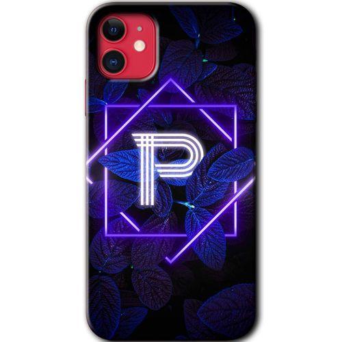 iPhone 11 Kılıf Baskılı Kapak - Dark Neon Yaprak P Harfi +Tam Kaplayan Mat Seramik