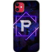 iPhone 11 Kılıf Baskılı Kapak - Dark Neon Yaprak P Harfi +Tam Kaplayan Mat Seramik