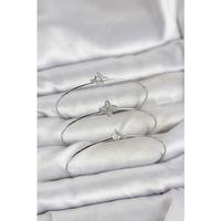 Zirkon Taşlı Gümüş Renk Yonca Model 3'lü Kadın Bileklik Kombini